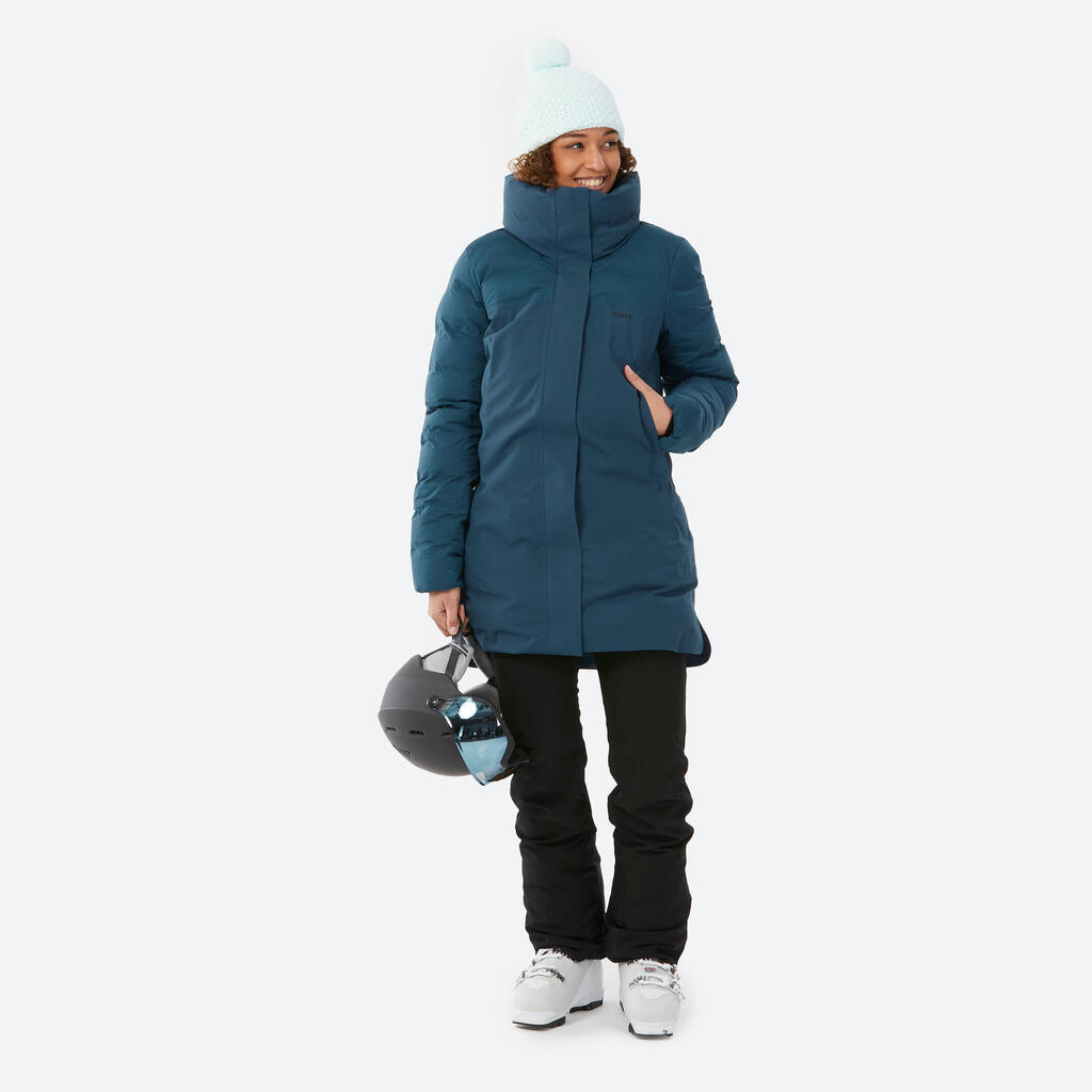 500 WARM Women's very warm and long ski jacket - petrol blue